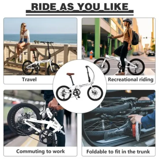 Aukfa 20"Adult Folding Bike - Lightweight Aluminum Frame, 7-Speed and Dual Disc Brakes, Compact Urban Commuter Bike, Unisex image {3}