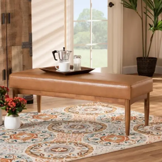 Arvid Mid-Century Faux Leather Upholstered Wood Dining Bench Walnut/Brown - Baxton Studio image {4}