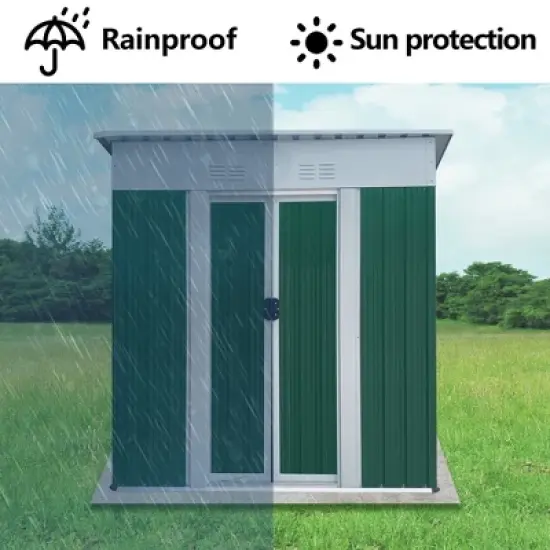 MOEPISY 5X3 Feet Small Mini Outdoor Storage Sheds Pent Roof Green With Aluminum Alloy Frame And Sliding Door image {2}