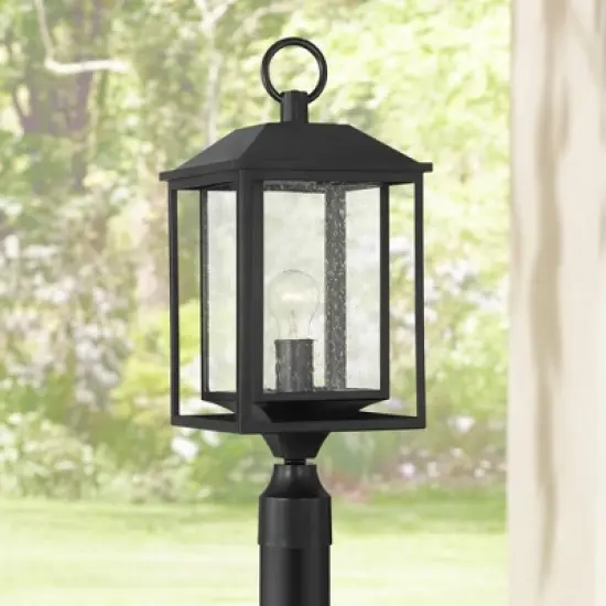 John Timberland Califa Modern Outdoor Post Light Black Metal Cage 21 3/4" Clear Seedy Glass for Exterior Barn Deck House Porch Yard Patio Home Outside image {1}