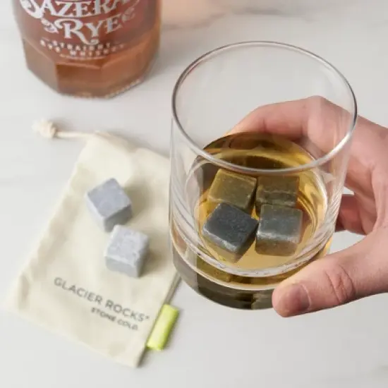 True Glacier Rocks - Whiskey Stones Soapstone Cubes - Cold Rocks for Drinks - Made from Natural Soapstone Ice Cubes 1inch Square Set of 6 image {4}