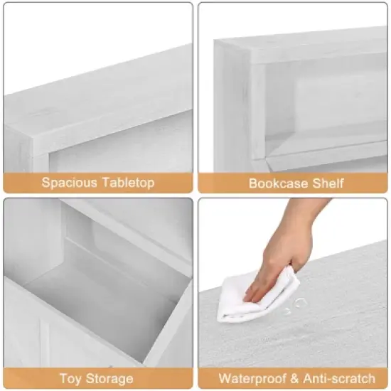 Kids Bookshelf and Toy Storage, 2 Tier Toy Organizer with Storage Cabinet, Toddler 2 Shelf Bookcase for Playroom, Bedroom, Living Room, Classroom image {6}