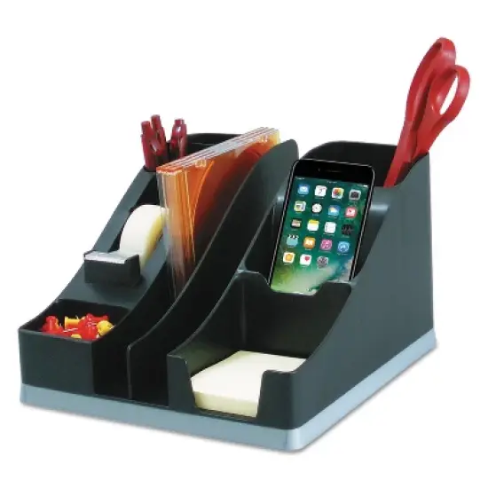 deflecto Silhouettes All-In-One Caddy, 6 Compartments, Plastic, 8.13 x 9.13 x 5.19, Black/Silver image {2}