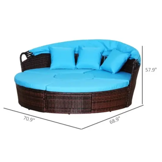 Resenkos 4-Piece Round Convertible Daybed with Cushions, Outdoor Sectional Furniture, PE Rattan, image {9}
