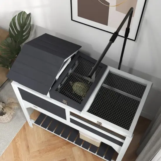 PawHut Tortoise Habitat 2 Layers Tortoise Enclosure w/ Adjustable Lamp Holder, Storage Shelf, Removable Main House, Fixed Tray, Openable Lid image {5}