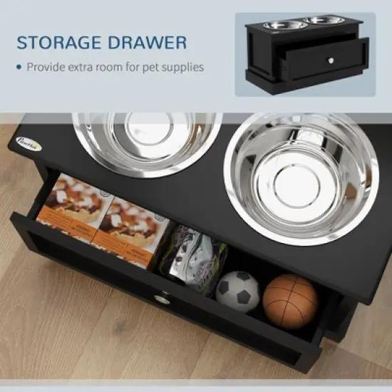 Kumasinova Dog Food Storage Container,Elevated Dog Bowls with Storage Drawer Containing Large 11L Capacity,Black image {3}