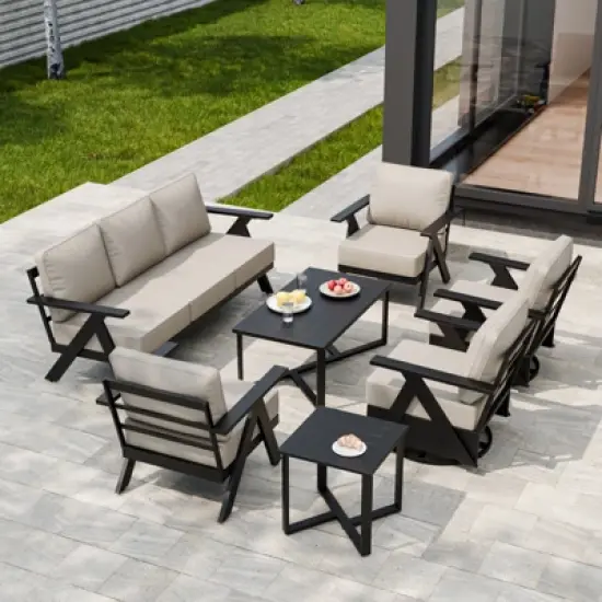 EAGLE PEAK Urban Slate 7 Piece Modern Outdoor Patio Furniture Set, Couch, Swivel Rocking Chairs, Patio Chairs, Coffee Table, and Side Table image {10}