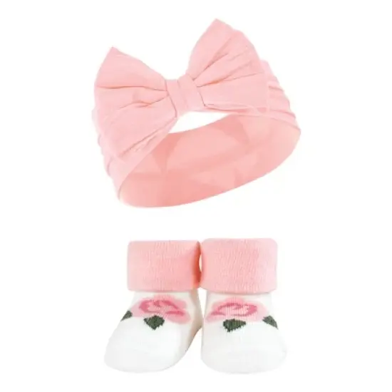 Hudson Baby Infant Girl Headband and Socks Giftset, Pink Green, One Size image {4}