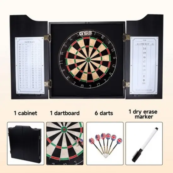 GSE Dartboard Cabinet Set with Sisal/Bristle Dart Board, Dart Scoreboard, and 6 Steel Tip Darts image {2}