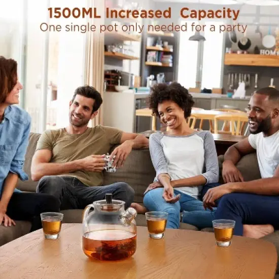 Itopfox Glass Teapot with Removable Infuser, Stovetop Safe Large Tea Pot for Blooming & Loose Leaf, Hand Crafted Kettle with Stainless Steel Strainer image {6}