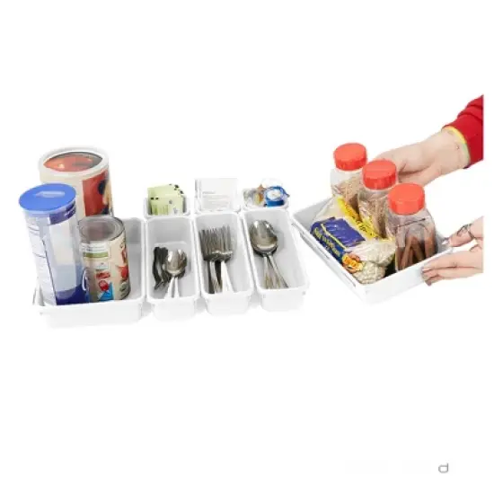 Mind Reader 8 Piece Interlocking Multi Purpose Storage Compartment Organizer, White image {8}
