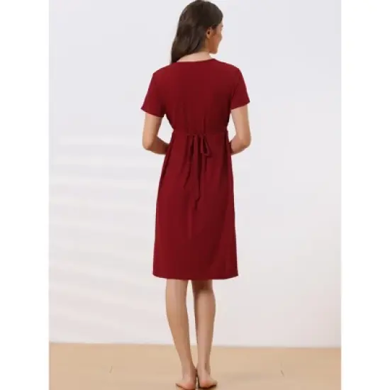 cheibear Womens Tie Back Casual V-Neck Maternity Short Sleeve Lounge Dress image {2}
