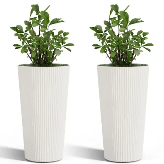 NAYSAYE Planter 2PCS Tall Indoor and Outdoor Planter Pot Large Flower Cone Striped Plastic Flower Pot for Home Garden Patio image {8}