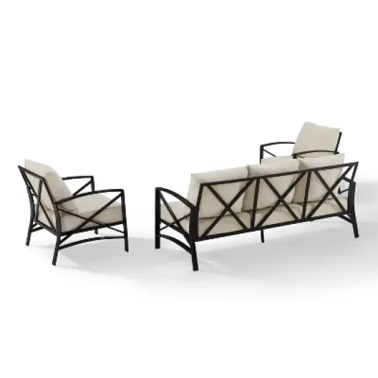 Kaplan 3pc Outdoor Sofa Set with Sofa & 2 Arm Chairs - Oatmeal - Crosley image {2}
