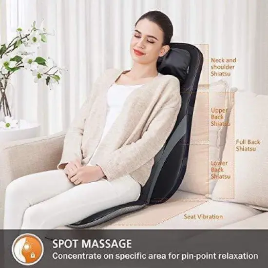 Snailax Shiatsu Back Massager with Heat - Deep Kneading Massage Chair Pad image {2}