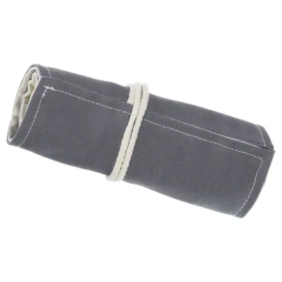 Unique Bargains Handmade Canvas Roll-Up Pencil Case Gray image {8}