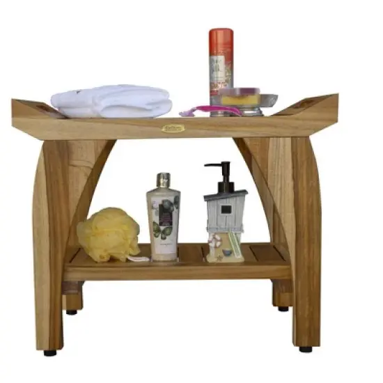 EcoDecors&reg; Tranquility&reg; 24" Teak Wood Shower Bench with Shelf and LiftAide&reg; Arms in EarthyTeak Finish - Target Plus Natural 24"L x 14"D x 19"H image {8}