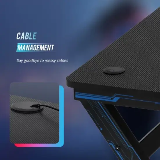 FDW 47 Inch Gaming Desk PC Carbon Fiber Table Ultimate Gamer Workstation with Cup Holder & Headphone Hook for Home Office image {3}