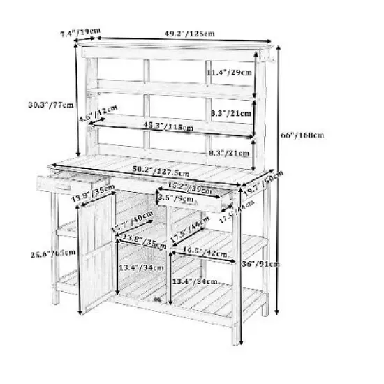 PAGED 66" Large Farmhouse Outdoor Potting Bench Table, Garden Potting Benches & Tables with 2 Drawers & Cabinet, 4-Tier Shelves Potting Table image {3}