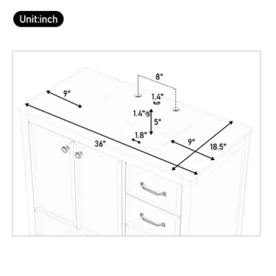 Christopher Knight Home Bathroom Vanity with Ceramic Sink, Bathroom Cabinet with Soft-Closing Door, Drawers of Different Sizes, Solid Wood Frame & Leg image {7}