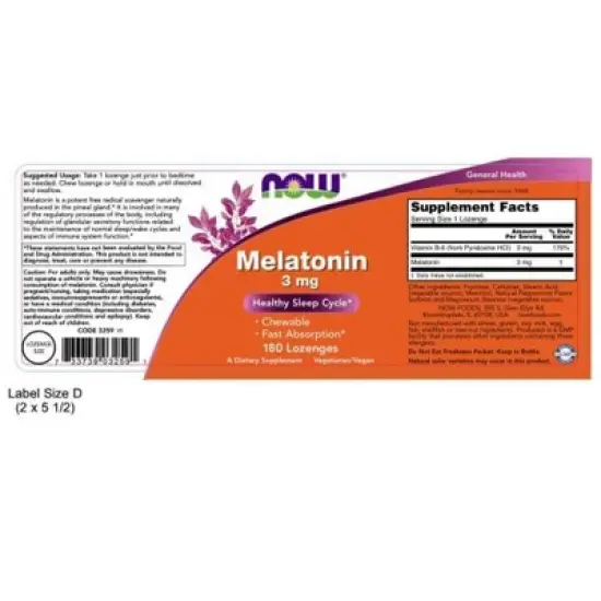 Melatonin 3mg by Now Foods  -  180 Lozenge image {1}