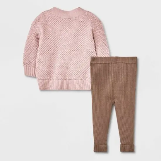 Grayson Collective Baby Girls' Cardigan & Ribbed Leggings Set - Light Pink/Brown image {1}