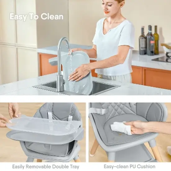 BabyBond Convertible Wooden Baby High Chair - 11 in 1 Design for High Chair, Booster Seat, Toddler Chair - Double Tray, 5-point Harness image {5}