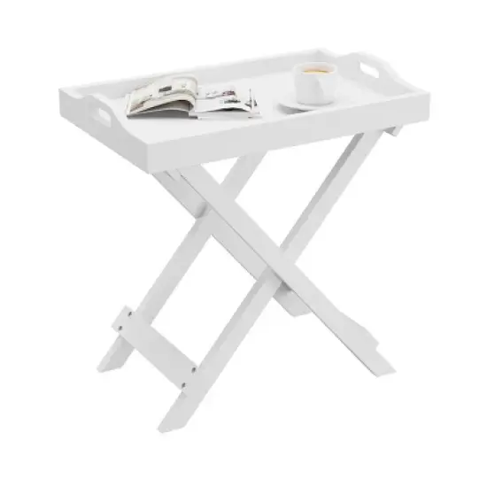 Hastings HomeFolding End Table with Wooden Stand and Removable Top Tray, White image {1}