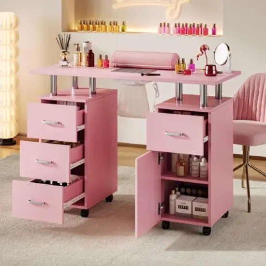 Manicure Table Nail Desk for Nail Tech, Nail Table Station with Electric Dust Collector, Nail Salon Storage Table image {2}