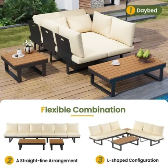 Outdoor Modular Sofa Set with Recliners, Patio Conversation Set Patio Seating Group Outdoor Daybed,Coffee Table for Patio,Garden image {12}