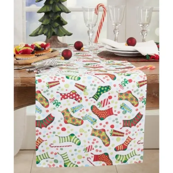 Saro Lifestyle Christmas Stockings Holiday Table Runner image {2}