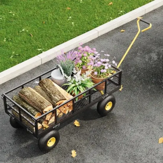 900lbs Steel Garden Dump Cart Utility Wagon, Heavy Duty Yard Dump Wagon Cart with Removable Sides, Pullable Handle, 10in All Terrain Wheels image {5}