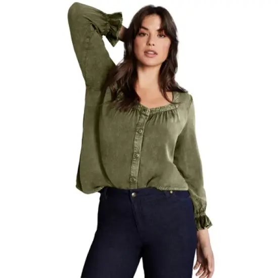 June + Vie by Roaman's Women&rsquo;s Plus Size Sweetheart Acid Wash Top image {1}