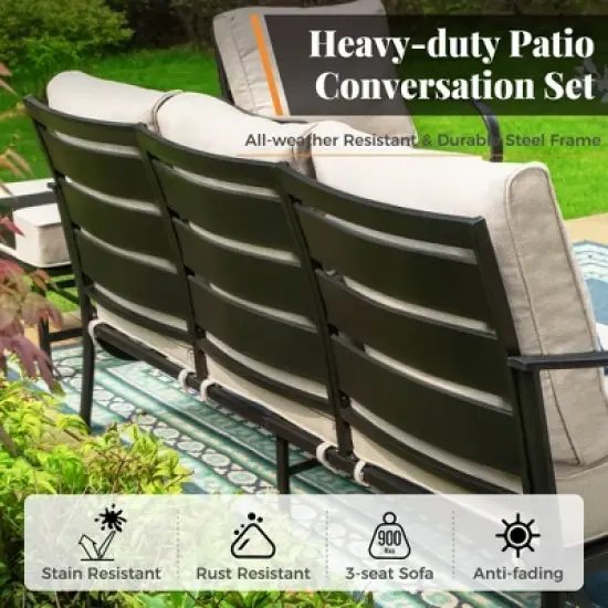 Captiva Designs 4pc Metal Patio seating Furniture Fire Pit Set with Armchairs for Garden Porch Backyard image {4}