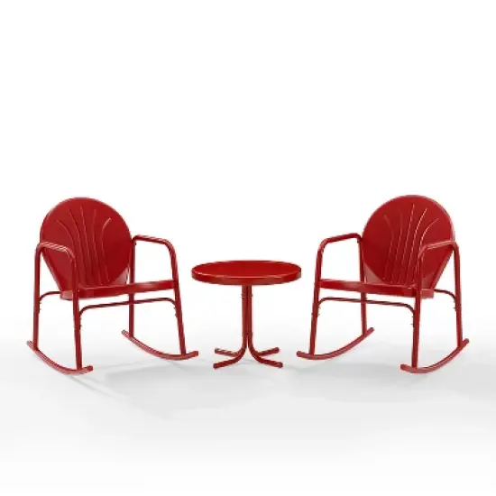 Griffith 3pc Outdoor Rocking Chair Set - Red - Crosley image {1}