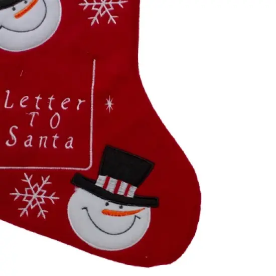 Northlight 19" Red and White Embroidered Snowmen Letter to Santa Christmas Stocking image {3}