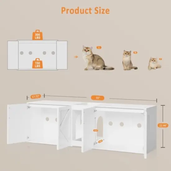 Cat Litter Box Enclosure,Hidden Litter Box Furniture for 2 Cats image {7}