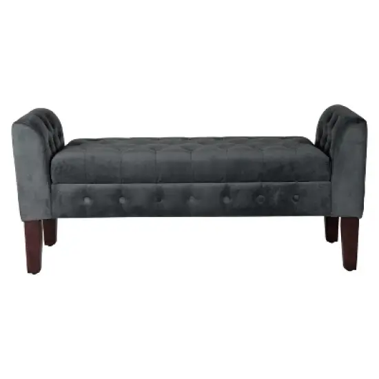 Velvet Tufted Storage Settee Bench - HomePop image {15}