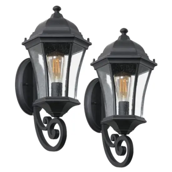 GDFStudio Carllyle Outdoor Vintage Aluminum and Glass Wall-Mounted Lantern Light(Set of 2) image {1}