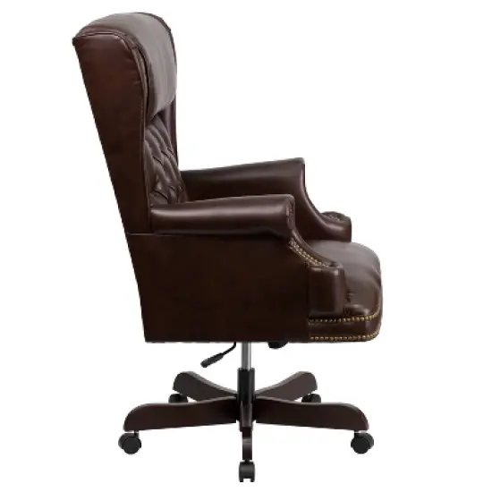 High Back Traditional LeatherSoft Tufted Executive Ergonomic Office Leather Chair Brown - Flash Furniture image {1}