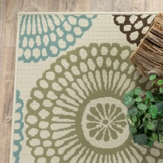 Mia Floating Medallion Patio Rug Beige/Blue image {6}