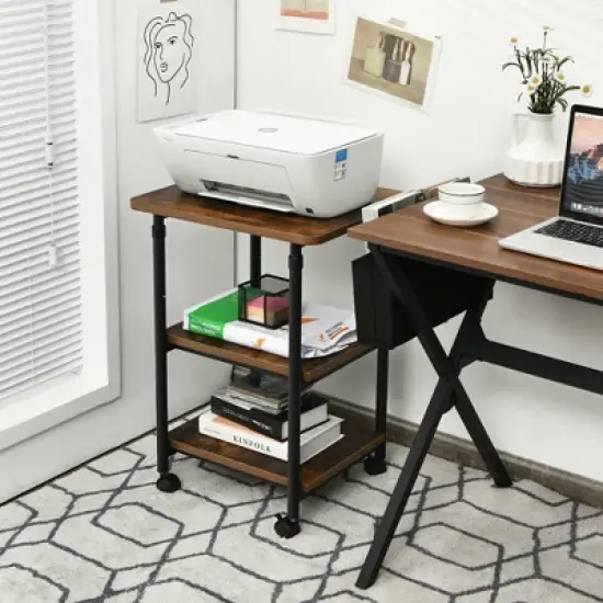Costway 3-Tier Rolling Adjustable Printer Cart Machine Stand Storage Rack Brown image {3}