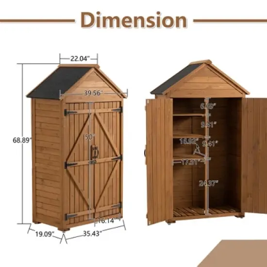 GDFStudio Bennett Modern 69" Outdoor Fir Wood Storage Shed with 3 Adjustable Shelves image {2}