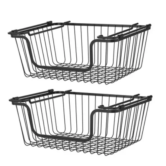 Oceanstar Stackable Metal Wire Storage Basket Set for Pantry, Countertop, Kitchen or Bathroom &ndash; Black, Set of 2 image {7}