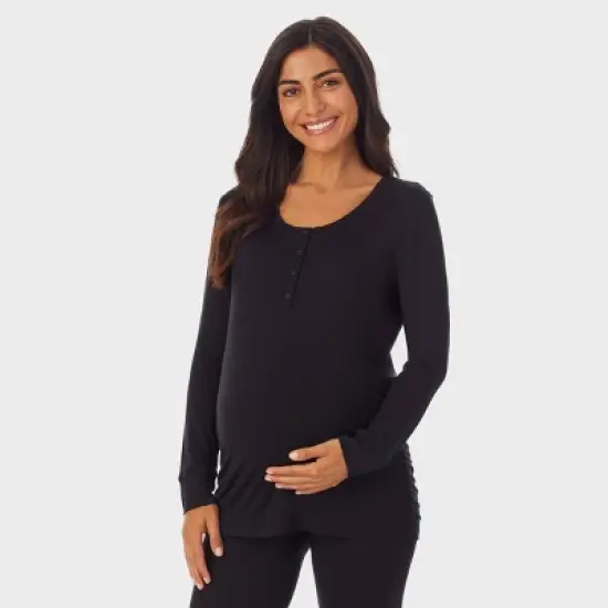 Warm Essentials by Cuddl Duds Smooth Stretch Thermal Maternity Henley Top - Black image {5}