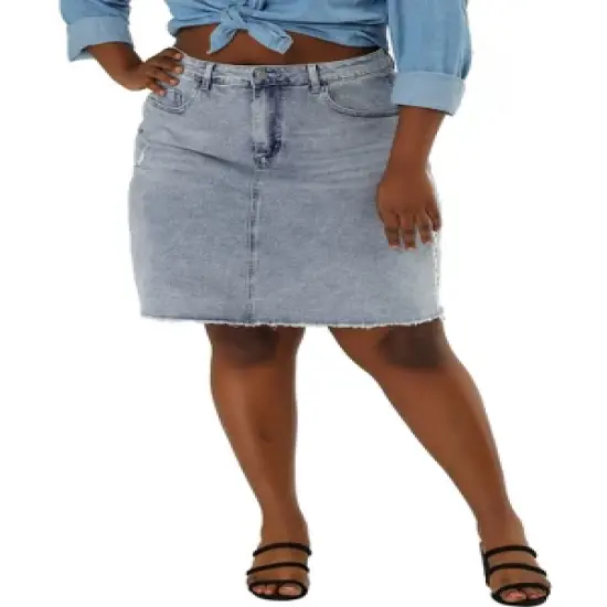 Agnes Orinda Women's Plus Size Denim Embroidered Distressed Ripped Pencil Skirts image {3}
