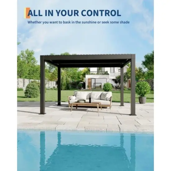 ODK All-Aluminum Louvered Pergola, Outdoor Pergola with Adjustable Louvered Roof, Reinforced Aluminum Frame, Hardtop Gazebo for Patio, Deck image {2}