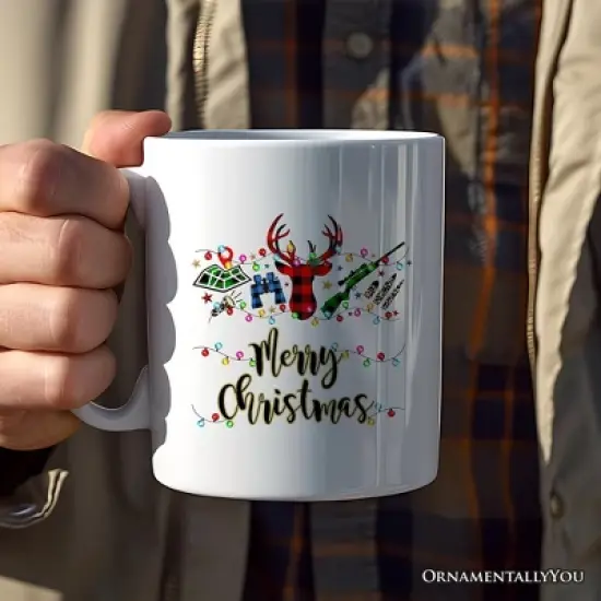 Buffalo Plaid Hunting Theme Christmas Mug, Hunter Gift (Non-Custom Only)| OrnamentallyYou image {2}