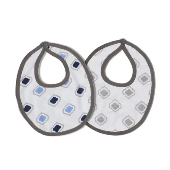 Bacati - Moroccan Tiles Blue/Gray Muslin 4 pc set of Bibs & Burp Cloths Set image {1}