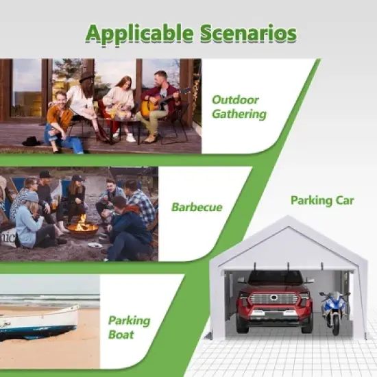 Gulches 13'x20' Heavy Duty Steel Carport Storage Canopy Garage Tent with Removable Sidewalls, Durable Outdoor Shelter image {8}